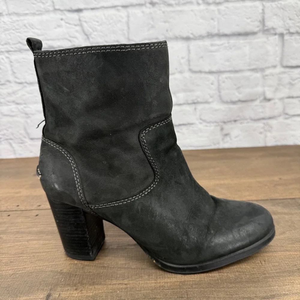 Sperry Top-Sider Dasher Grace Black Leather Ankle Booties Heeled Moto Boots 10